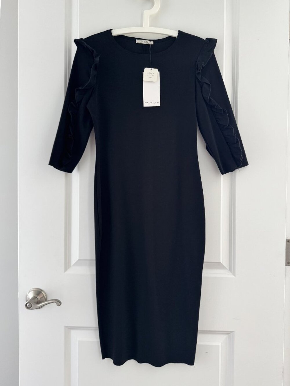 ZARA Ruffle Sleeve Midi Dress – Black – Size S – NWT